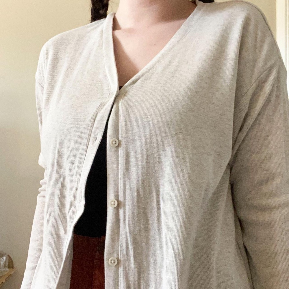 soft beige cardigan